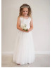 Ivory Eyelash Lace Tulle Sheer Back Flower Girl Dress